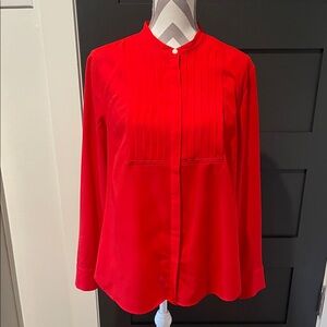 J. Crew Classic Scarlet Red Pleated Blouse Size L
